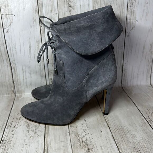 Guess Gray Suede Tie up Ankle Booties size 7.5 Side Zip Pointy Toe - Picture 5 of 9